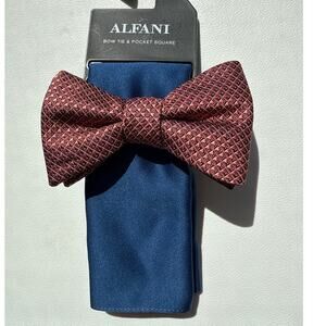 Alfani NWT Bow Tie & Pocket Square Navy Blue & Brown